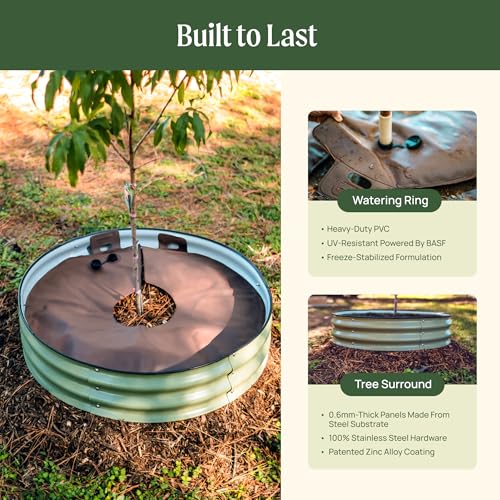 Image of Vego garden Raised Garden Bed 8 inch Tall Tree Surround with Watering Ring, Olive Green
