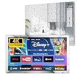 Haocrown 32" 4K Ultra HD Smart Bathroom Mirror TV, IP66 Waterproof, Android 13 System with Voice Remote for Google Assistant ATSC Tuner, 500 cd/γ‘ High Brightness (Black Frame, 2025 Model)