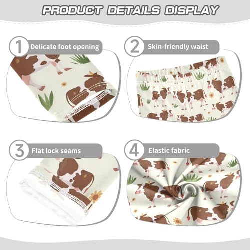 Wusikd Brown White Cow Girls' Leggings Toddler Doodles Grass Kids Yoga Pants Dance Active Tights 4T3