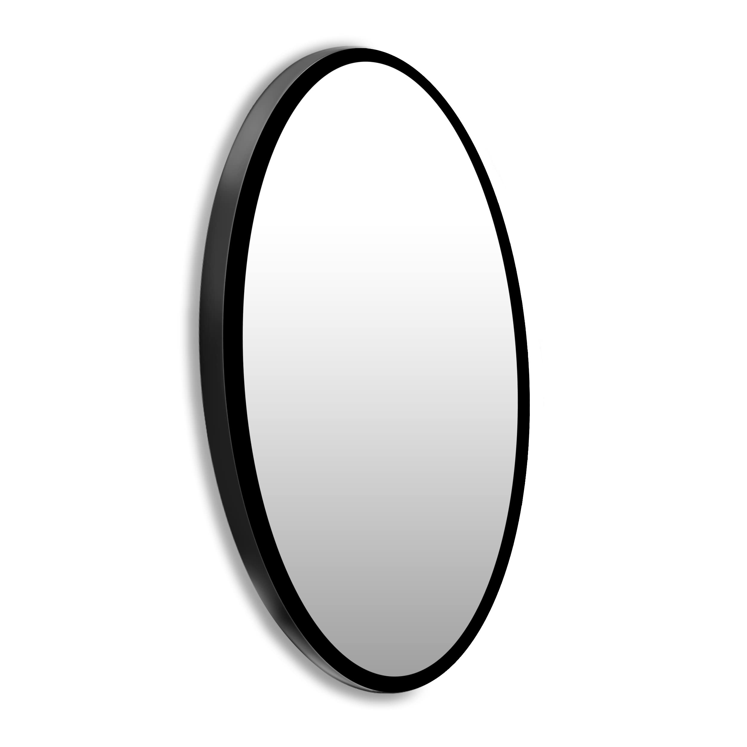 Ramix Miroir Mural dans Cadre en Aluminium revêtu par pulvérisation - Noir - Loft rectangulaire - Rond - pour Salon, Chambre à Coucher, Salle de Bain, Dressing, Couloir (Noir, K1-diamètre 40cm)