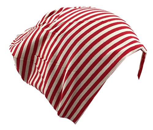 Miobo Baby Kinder Jersey Slouch Beanie Long Mütze mit Streifen Unisex Baumwolle KB21-13 Rot/Weiß