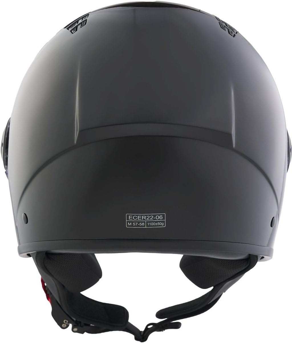 Casque Demi-Jet BHR 834 Flow - Casque Moto d'été Homologué ECE 22.06 avec 16 Trous de Ventilation - Casque avec Visière Anti-Rayures et Fermeture Micrométrique - Noir Métallisé M