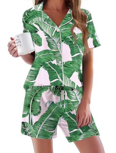 Image of Ekouaer Pajamas Set for Women Short Sleeve Sleepwear Button Down Pjs Soft 2 Piece Lounge Sets XS-XXXL