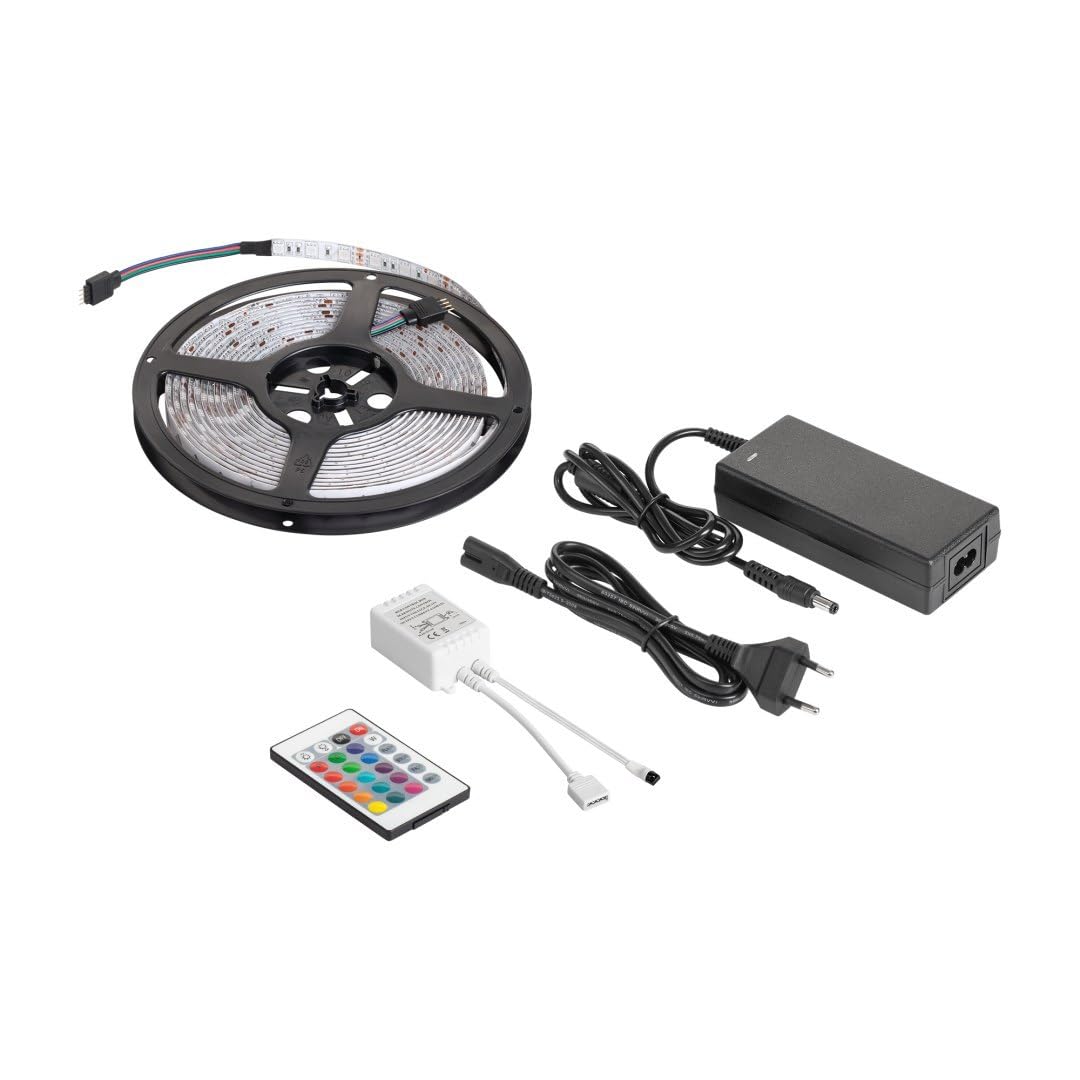 Tira de luces LED 5 m RGB 12 V 28 W multicolor impermeable cadena de diodos juego de mando a distancia