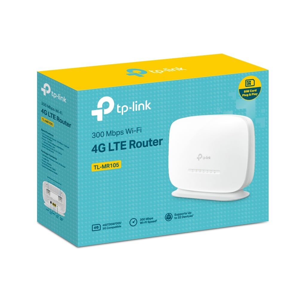TP-Link TL-MR105| Router 4G LTE (Cat 4), Router 3G/4G Velocidad de Red hasta 300Mpbs, MicroSim, Puerto Ethernet LAN/WAN, Antena Desmontable, Plug&Play