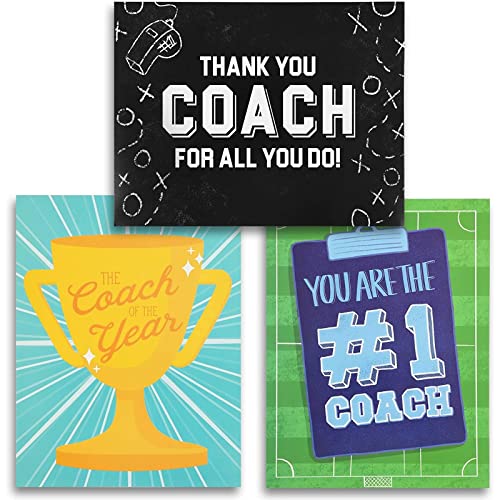3 XXL-Dankeskarten mit Umschlägen für Fußballtrainer*innen, Tennistrainer*innen, Sporttrainer*in, 3 Motive, 28 x 22 cm Cover