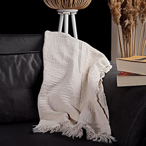 Püskül - Luxury Ultra Soft Muslin Throw Blankets, 53X67 Inches, 1-Pack (Natural-Beige) Cover