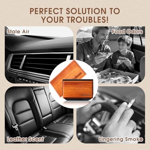 Image of 6 Pack Wood Car Air Freshener -3 Scents(Amber-Teak-Pine) Wooden Air Freshener, Natural Essential Oil Scents - Metal Clip Included