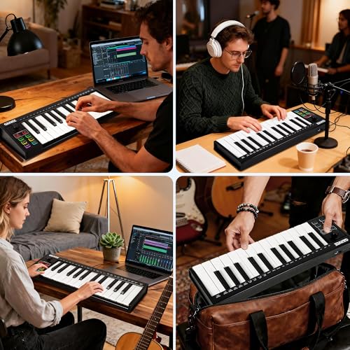 Image of Garvee 25 Key MIDI Controller with DAW Integration, Drum Pads & OLED Screen | Compact 25-Key Layout, 8 Dynamic Drum Pads, Clear OLED Display, Seamless DAW Integration, Versatile Production Tool