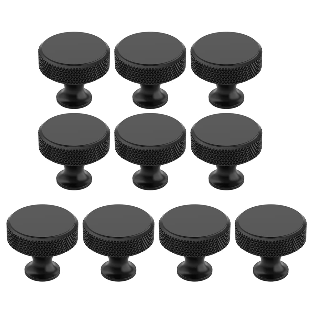 Littimoon 10 Pack Matte Black Knurled Cabinet Knobs Round Kitchen Cabinet Pulls for Drawer Dresser, Cupboard and Wardrobe