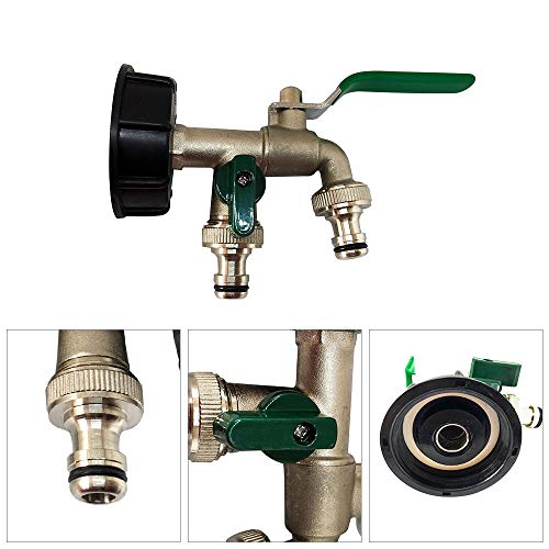 BE-TOOL IBC Tank Adapter, Dual -Heads IBC Tote Tank Drain Adapter S60X6 to Brass Garden Tap with 3/4" Hose Fitting Oil Fuel Water - Image 2