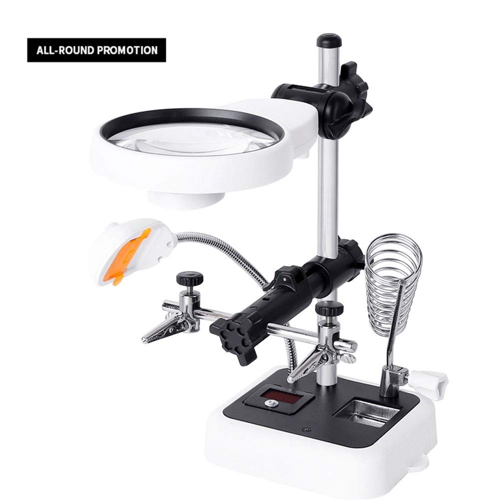 96 lupa con luz LED, lupa manos libres con 6 lentes desmontables luz LED para joyería lupa y reparación electrónica
