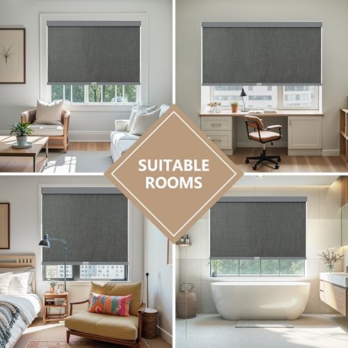 Image of AOSKY Cordless Blackout Roller Shades for Windows, 42 inchW x 72 inchH, Linen Grey