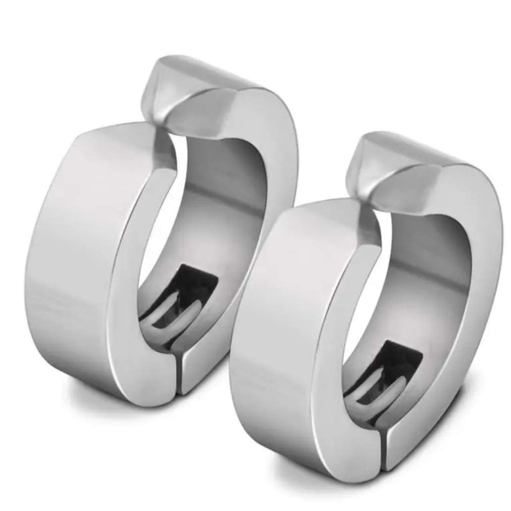 Silver Clip-on Press Unisex Stud Non-Piercing Hoop Earrings for Men (Silver)-image-34