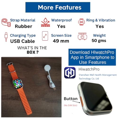 Image of T8OO Mens & Womens Smartwatch | Bluetooth Calling | 1.99 inch HD Touch Display | 1-Game | Calculator | Calander | Fitness & Sports Mode | Waterproof | Change Wallpaper | O110 | (Free Size, Orange Straps)