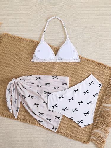 Image of SEGT Girl's 3 Piece Striped Bikini Swimwear Cute Swimsuits Bathing Suit High Waisted with Cover Up Beach Skirt