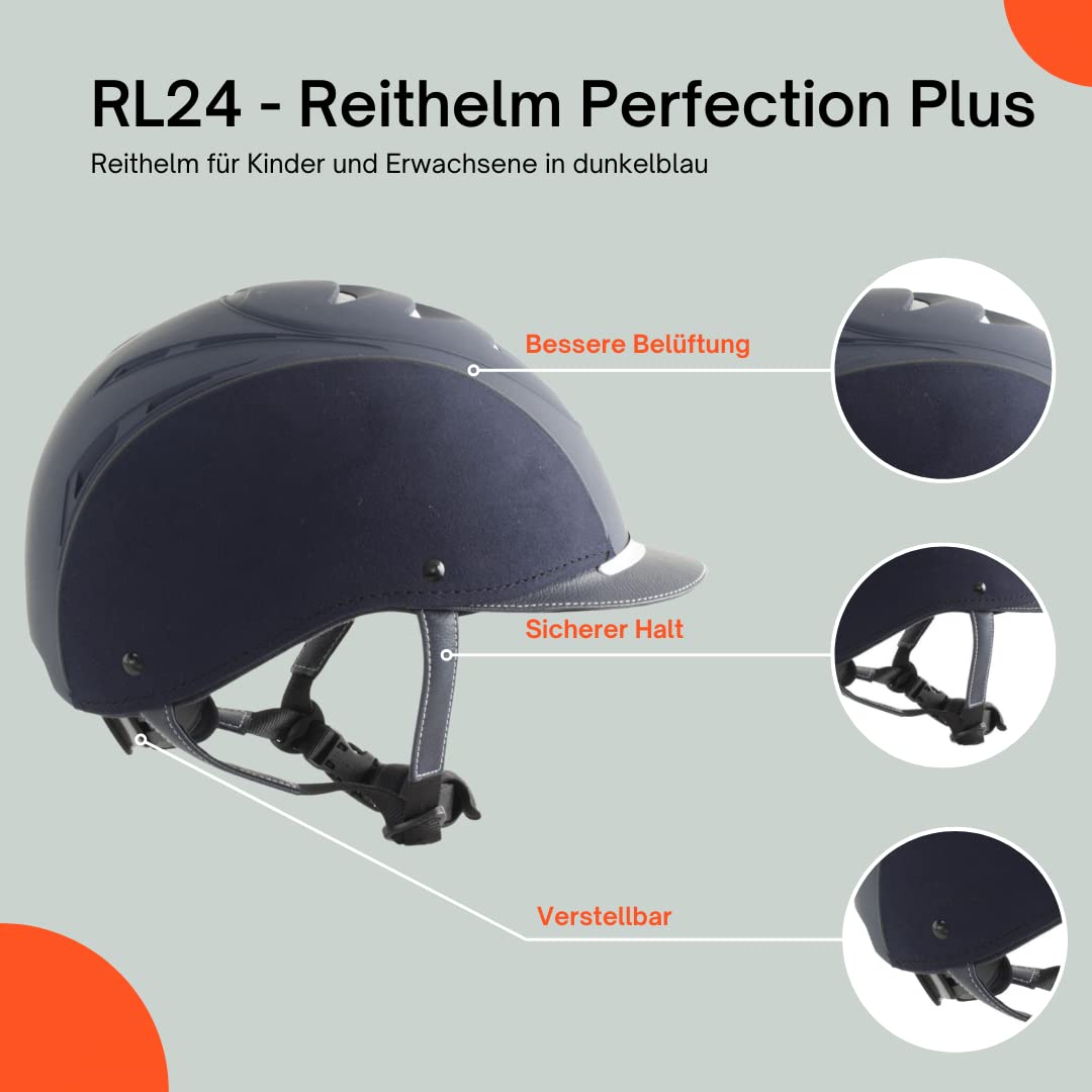 RL24 - Reithelm Perfection Plus | atmungsaktives & waschbares Innenfutter | Reitkappe mit Kinn- & Nackenschutz | Größe- & Kopfform verstellbar | Unisex Reitsport Schutzkleidung