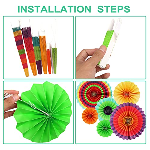 Image of LRCXL 12PCS Party Hanging Paper Fans Set, Fiesta Round Pattern Paper Garlands Decoration Party Supplies for New Year Baby Shower Birthday Wedding Graduation Events Accessories(Colorful)