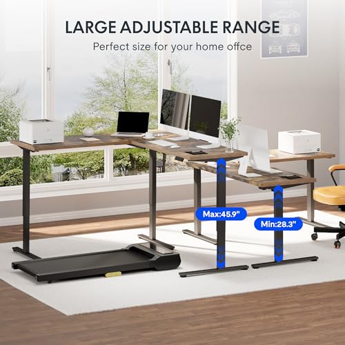Image of FLEXISPOT L Shaped Standing Desk, 71 x 63 Inch Electric Height Adjustable Corner Desk, Sit Stand Computer Workstation, Preset Controller, Home Office, Black Frame with Rustic Brown Top