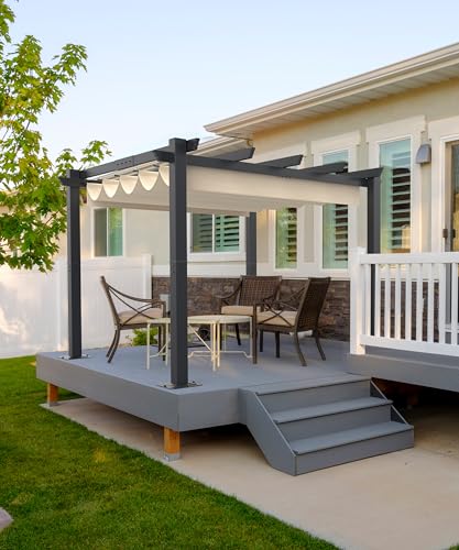 Image of KYBOLT 10'X10' Aluminum Pergola with Retractable Pergola Canopy, Lawn Shade Shelter for Backyard, Outdoor Party, Garden, Grill Gazebo, Deck (Khaki)