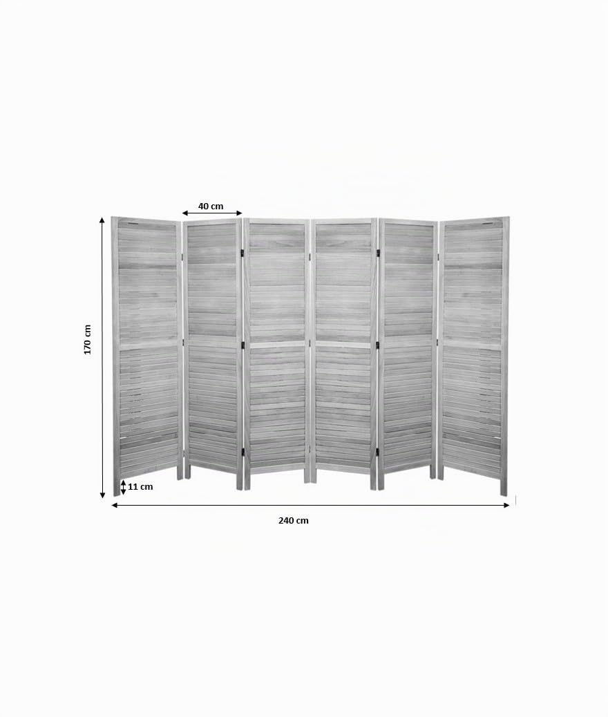 PEGANE Paravent persienne de 6 pans en Bois, Coloris Blanc lasuré Effet brocante- Dim : H170 x L240cm