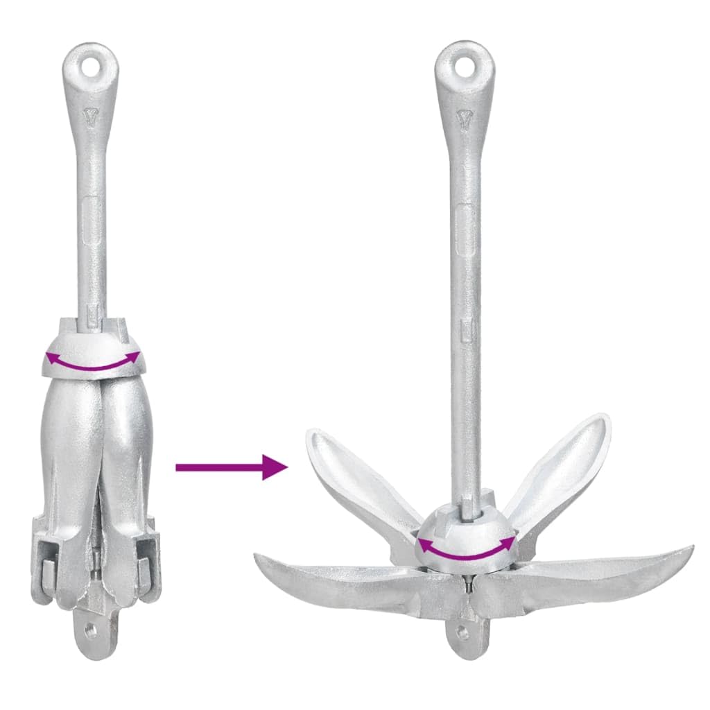 Anclaje plegable de hierro maleable plateado, 3,2 kg, peso 40 x 8 x 8 cm, para barco, kayak, canoa, barco inflable, motor de vela, pesca en el lago, río con 4 puntos para un agarre seguro y