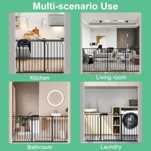 Image of ALLAIBB Extra Wide Pressure Mounted Baby Gate Walk Through Child Kids Safety Toddler Tension Black Long Large Pet Dog Gates with Extension for doorways Kitchen (62.20-71.26 inch /158-181cm, Black)