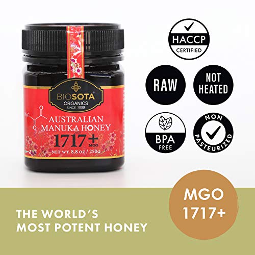 Biosota Organic Manuka Honey Mgo 1717+ - Rarest Medical Grade Manuka Honey | 100% Raw Honey | Unheated Pure Honey From Australia | Jelly Bush Honey Npa/Ulf 31+ | 8.8Oz #TOP1