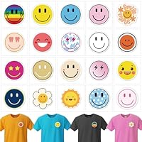 Wercokt 20 Sheets Smiling Iron On Transfer, Heat Transfer Iron ons Decals, Vinyl Transfer Smiling Iron on Patches, for T-Shirt Clothing ackpacks Pillow Fabric Appliques Bag DIY Decoration (2.36 Inch)