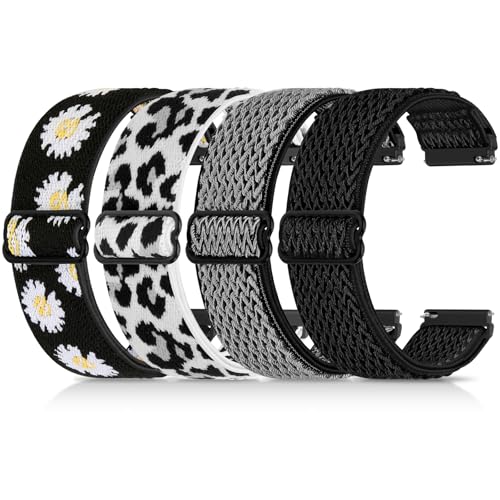 Relting 4 Pack 20mm Elastic Nylon Bands Compatible with Garmin Vivoactive 6/5/3, Garmin Venu/Venu 2 Plus/Vivomove 3, Amazfit Bip 3/Bip 3 Pro, Quick Release Smart Watch Band for Amazfit Active 2 by Relting - Used condition - US$10.88