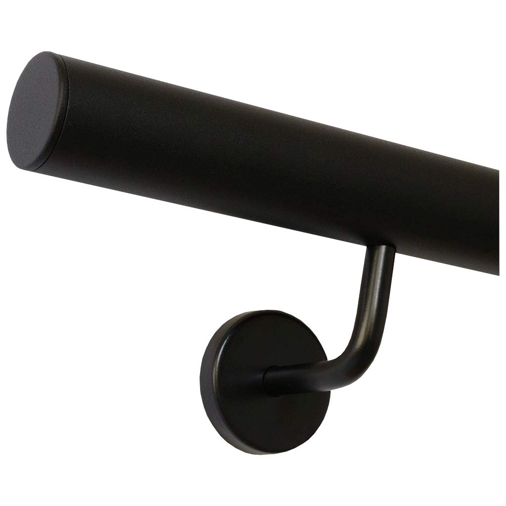 TIBU Handlauf Schwarz pulverbeschichtet V2A Edelstahl Geländer innen außen wetterfest beständig 360 cm mit 4 Halter und gerade Kappe