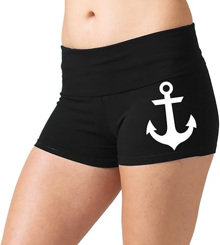 Pantalones cortos para mujer náuticos marinero ancla V286 negro Yoga entrenamiento botín negro