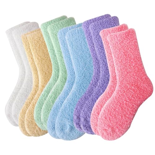 Women's 6 Pairs Padded Fuzzy Fleece Home Floor Comfortable Warm Puffy Microfiber Sleeping Winter Padded Socks