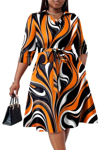 Image of FANDEE Plus Size Midi Dress for Women - Printing Summer Dresses for Wedding Guest Cocktail Party 3 /4 Sleeve V Neck(L-5XL)
