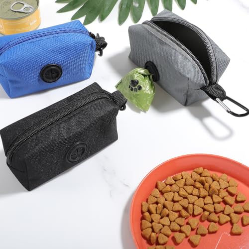 Image of 3pcs Dog Poop Bag Holder, Soft Portable Dog Poop Bag Dispenser, Dogs Waste Bags Holders for Leash for Walking /Running, Fits All Leash(Blue, Gray, Black)