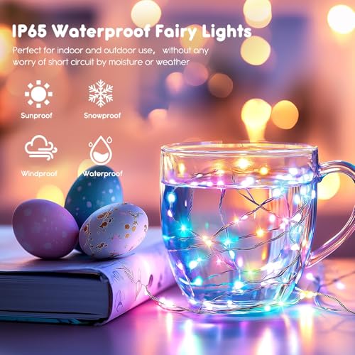 Image of Brightown 12 Pack Easter Day Pastel LED Fairy Lights Battery Operated - Waterproof Silver Wire 7 ft 20 LED Firefly Lights for Easter Day Decor DIY Craft Party Bedroom