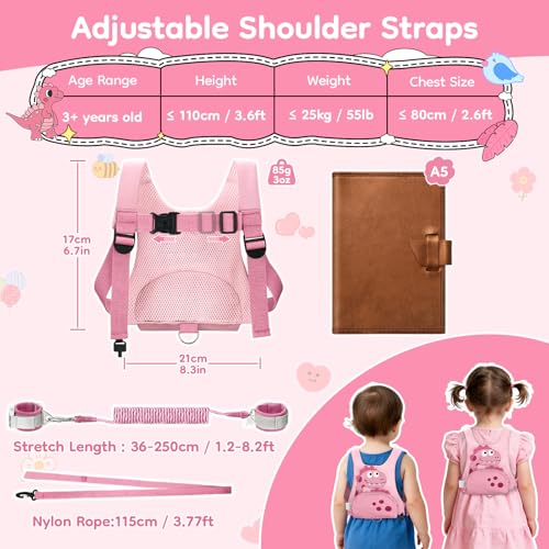 Image of Dr.meter 3 in 1 Toddler Harness Leash with Key Lock for Boys Girls | Cute Dinosaur Kids Anti Lost Leash + 8.2ft Anti Lost Wrist Link Child Walking Harness Keep Kids Close, Travel Essensials