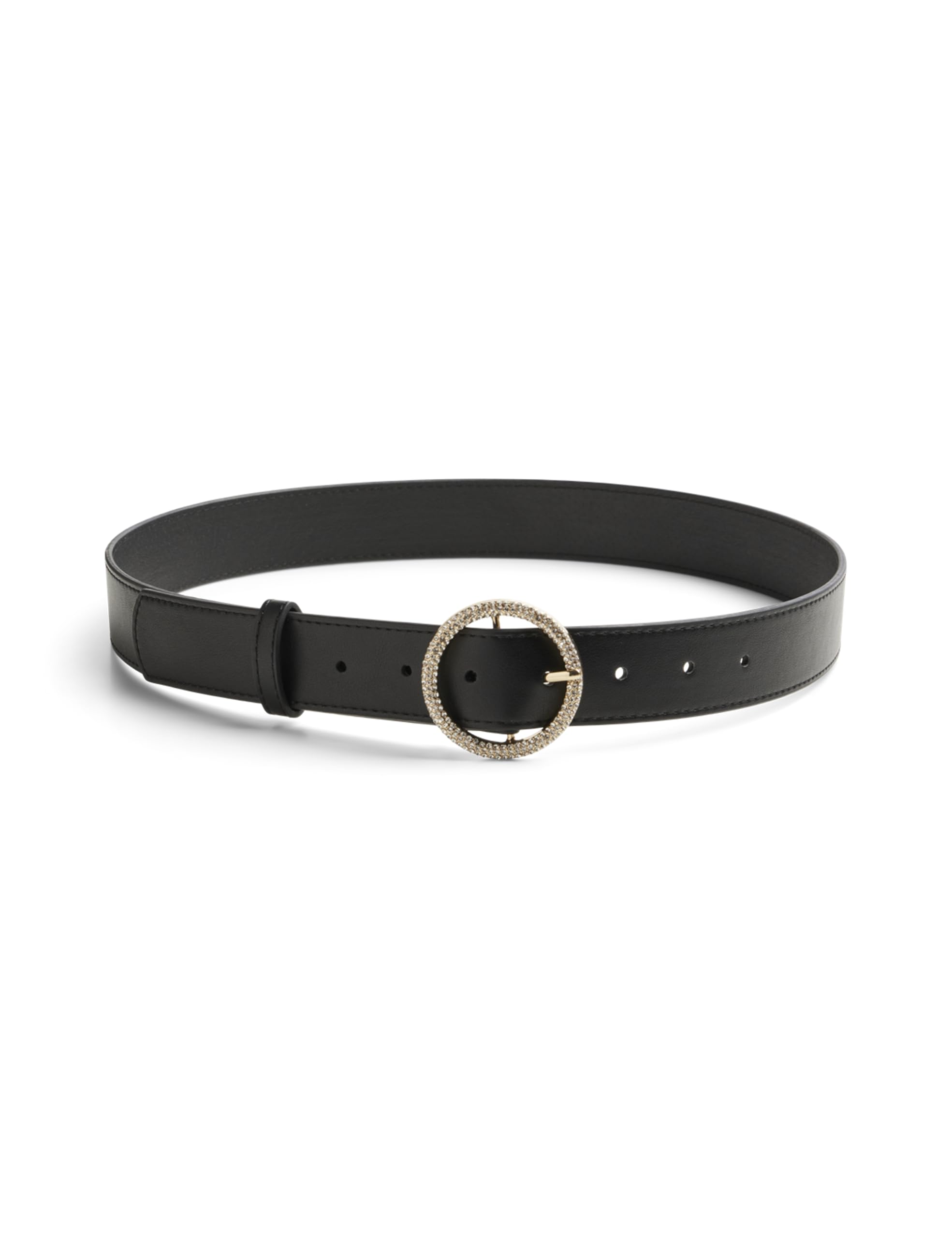 PIECES Pcnyana Glitter Buckle Jeans Belt, Black/detail: gold trim, 90