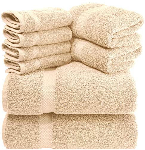 White Classic Luxury Beige Bath Towel Set - Combed Cotton Hotel Quality Absorbent
