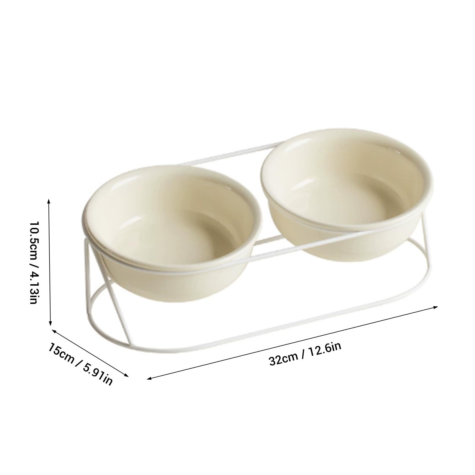 Podwyższona Miska Kota, Podwyższony Zestaw Misek karmę i wodę dla Psów z 2 Ceramicznymi Miskami o Pojemności 600 Ml, Przechylana Stacja Karmienia (Podwójna miska w kolorze beżowym)