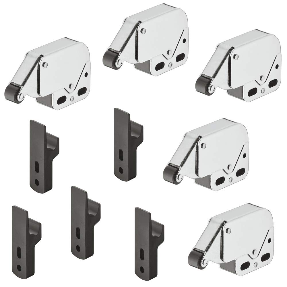 Gedotec Nickel-Plated - Black Matt Furniture Catch Cabinet Spring Catch Drawers Push Lock Mini Latch Nickel-Plated Steel Roll Black Pack Of 5