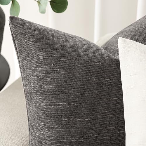 Image of Foindtower Pack of 2 Soft Textured Throw Decorative Pillow Covers Square Accent Solid Cushion Cover Cozy Farmhouse Pillow Case with Zipper for Couch Sofa Bedroom Living Room 16x16 Inch, Charcoal