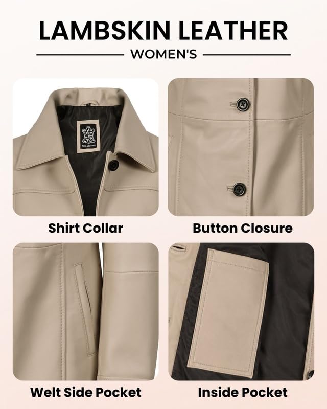 Image of Blingsoul Women's Lambskin Leather Car Coat - Vintage Real Long Leather Jacket for Women