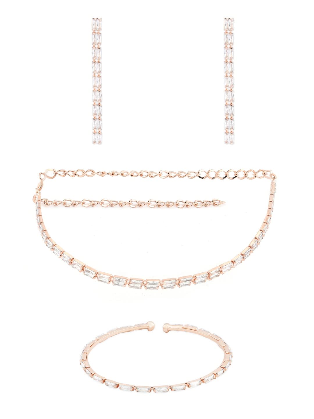 ZAVERI PEARLS Rose Gold Baguette Cubic Zirconia 2 Strands Necklace Earring & Bracelet Set For Women-ZPFK12574 (B09RVYDP95) Amazon Price History, Amazon Price Tracker