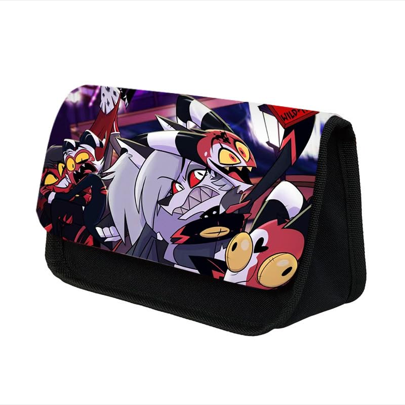 Puruuige Anime Pencil Case for Girls Boys Hazbin Hotel Large Capacity Stationery Case Alastor Angel Print Double Layers Pencil Case School Stationery Organizer for Kids Gifts