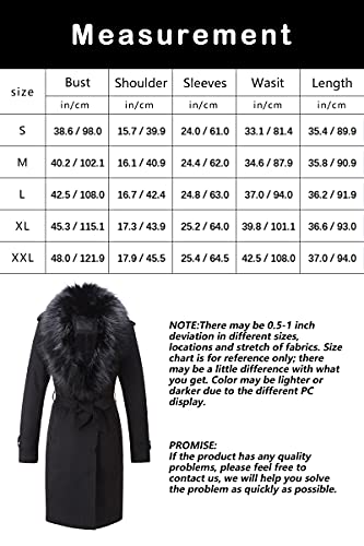 BELLIVERA Damen Kunstwildlederjacke Winter Warme Lange Strickjacke Parka Mantel mit Abnehmbarem Pelzkragen FF20 Schwarz XXL