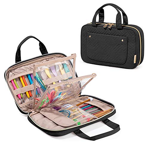 YARWO Bolsa de Gnachillo(Hasta de 26.9cm), Estuche para Agujas de Tejer, Ganchillo Tunecino, Agujas de Tejer Circulares y Accesorios de Crochet,...