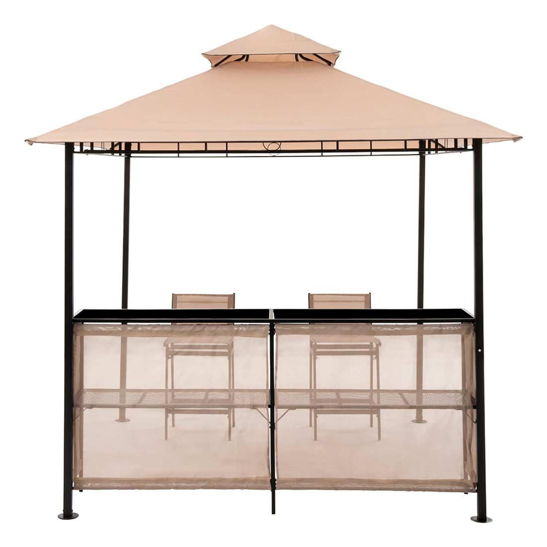 OUTLIV. Gartenpavillon, mit Bar und 2 Stühlen, strapazierfähig, langlebig, inkl. Thekenabdeckung und integrierter Dachlüftung, 240x240x250, Beige