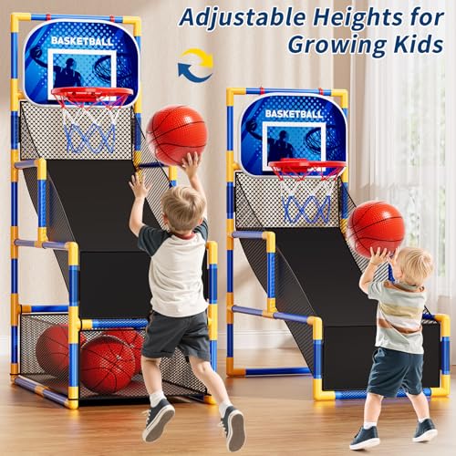 Image of NIPLOOOW Arcade Basketball Game Set for Kids 3-12 Years Old, Kids Basketball Hoop with 4 Balls & Pump, Indoor Outdoor Sports Play Toys, Basketball Games Toys, for Boys Girls Teens