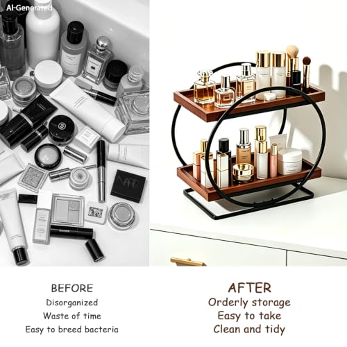 YIWANFW 2-Tier Bathroom Counter Organizer, Wooden Perfume Organizer Dresser - image 9